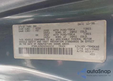 1999 Toyota Tacoma from USA, damaged, VIN 4TANL42N2XZ460212